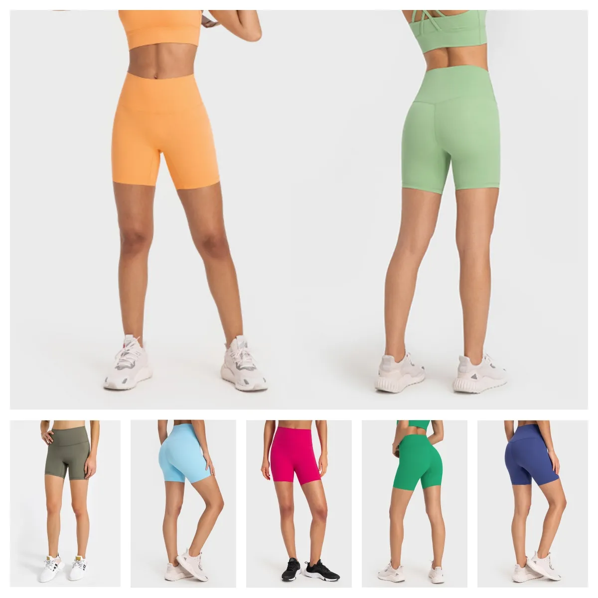 LL-LU Pantaloncini Sportivi da Donna Supportano Pantaloni da Yoga Pantaloncini da Yoga in Spandex a Vita Alta da Donna per Corsa in Bicicletta con Mini Tasche