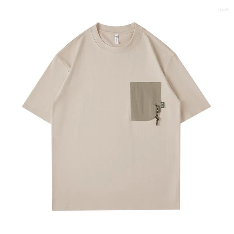 Mannen T Shirts Zomer Oversized Casual T-shirt Trend Pocket Stiksels Kleur Katoen Korte mouwen Tees Vintage Mode O-hals tops