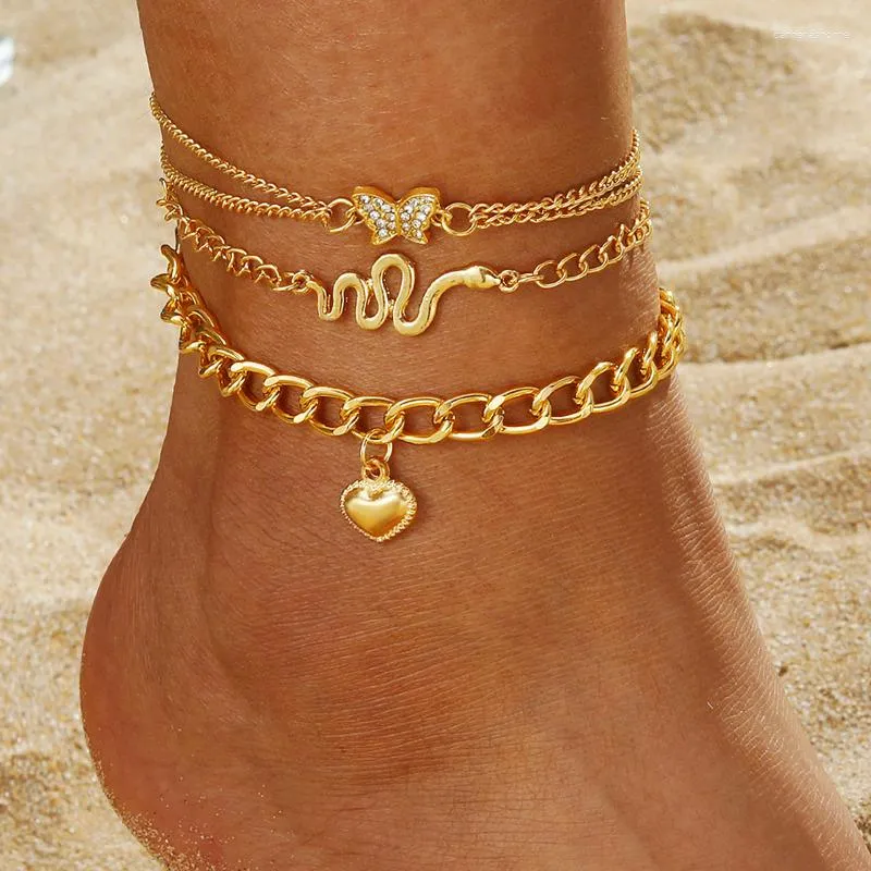 anklets ifkm boho multi-layer heart butterfly shell snake anklet gold bohemia vintage beach ankle bracelet women fashion Jewelry