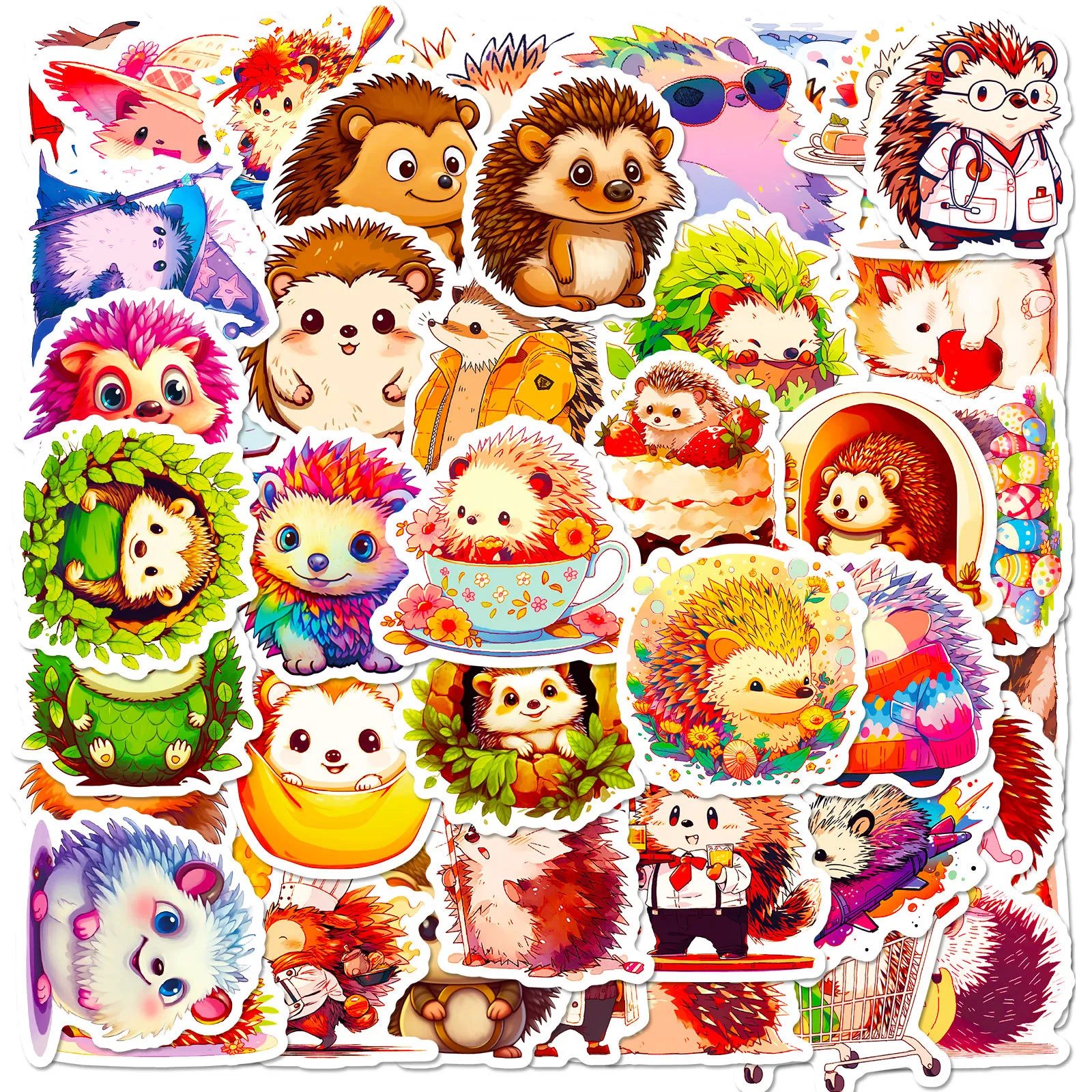 50Pcs Cartoon Hedgehog Adesivi Adesivi in vinile impermeabili Non casuali per Auto Bici Bagagli Laptop Skateboard Scrapbook Bottiglia d'acqua Decal