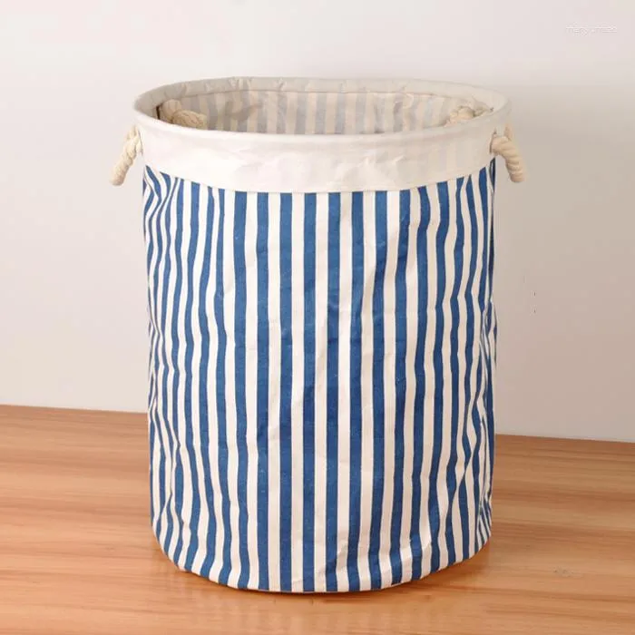 Storage Baskets Cotton Linen Zakka Toy Laundry Basket Large Capacity Blue Orange Black Stripe Zigzag With Handle Fold Bin 40x50cm