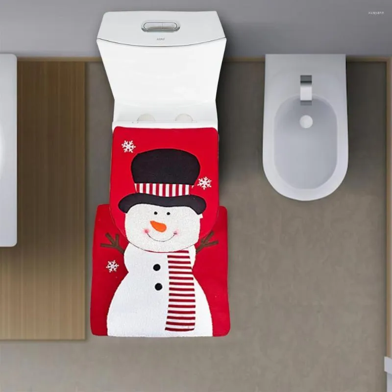 Toilet Seat Covers Three-dimensional Pattern Cover Santa Christmas Mat Set Cute Snowman Elk Printed Bathroom