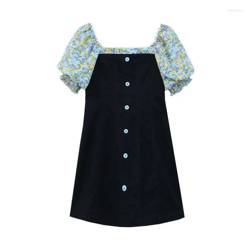 Casual Dresses Dress 2023 Summer Korean Style French Minority Square Collar Floral Chiffon Stitching Puff Sleeve Skirt