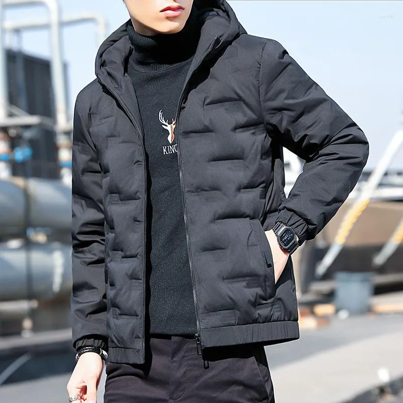 Vestes pour hommes marque hiver hommes vêtements 2023 mode coréenne couleur  unie Parkas à capuche épais régulier Polyester vêtements manteaux