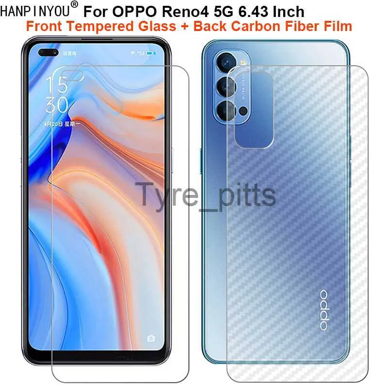 Cell Phone Screen Protectors For OPPO Reno4 Reno 4 5G 6.43" 1 Set = Soft Back Carbon Fiber Film + Ultra Thin Premium Tempered Glass Front Screen Protector x0803