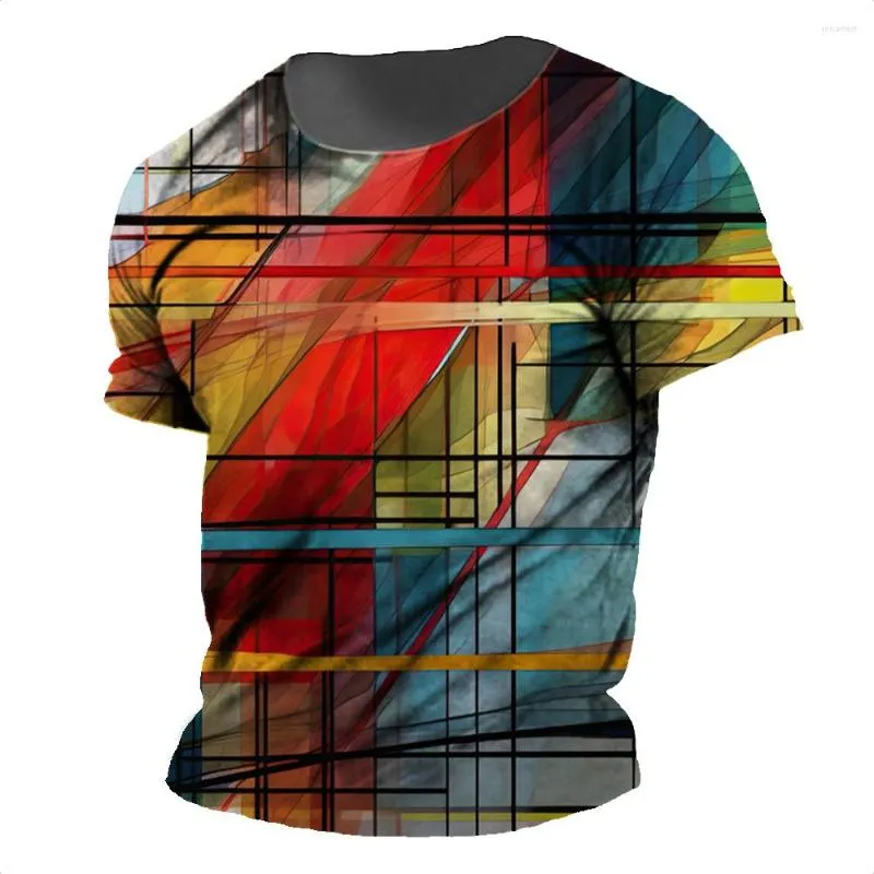 Hommes t-shirts 2023 été Patchwork Plaid T-shirt imprimé en 3D coloré col rond motif haut à la mode rétro à manches courtes Overs