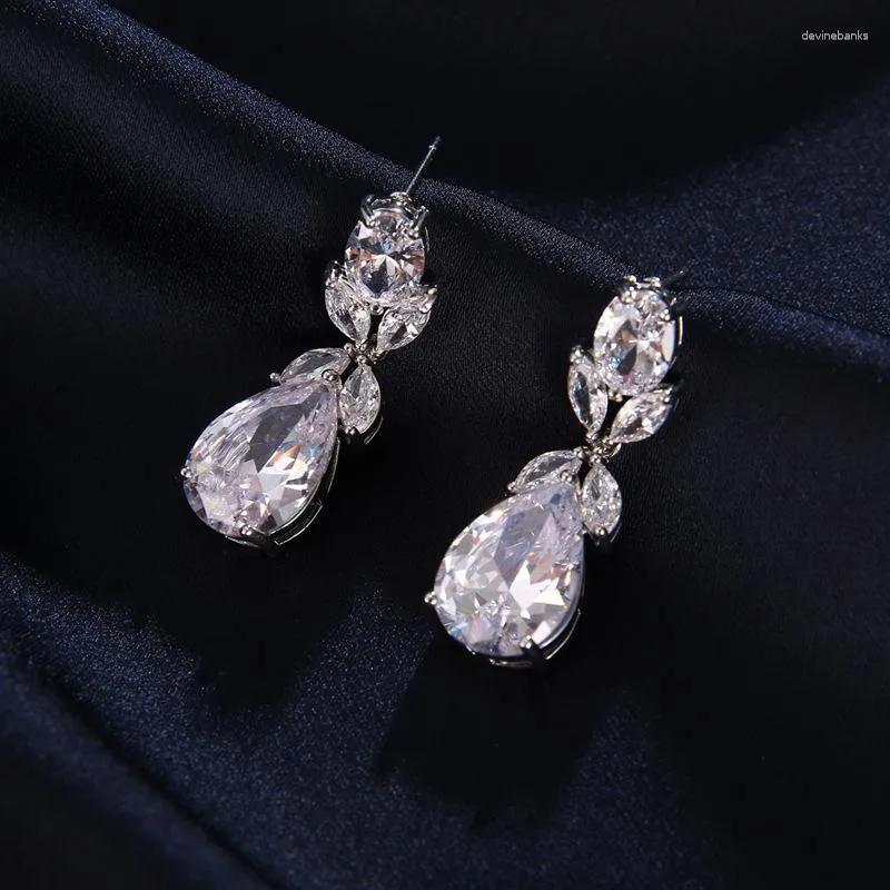 Dangle Earrings Canpel Classic Water Drop Cubic Zirconia Bridal Wedding Jewelry Earing Elegant Silver Color for Women