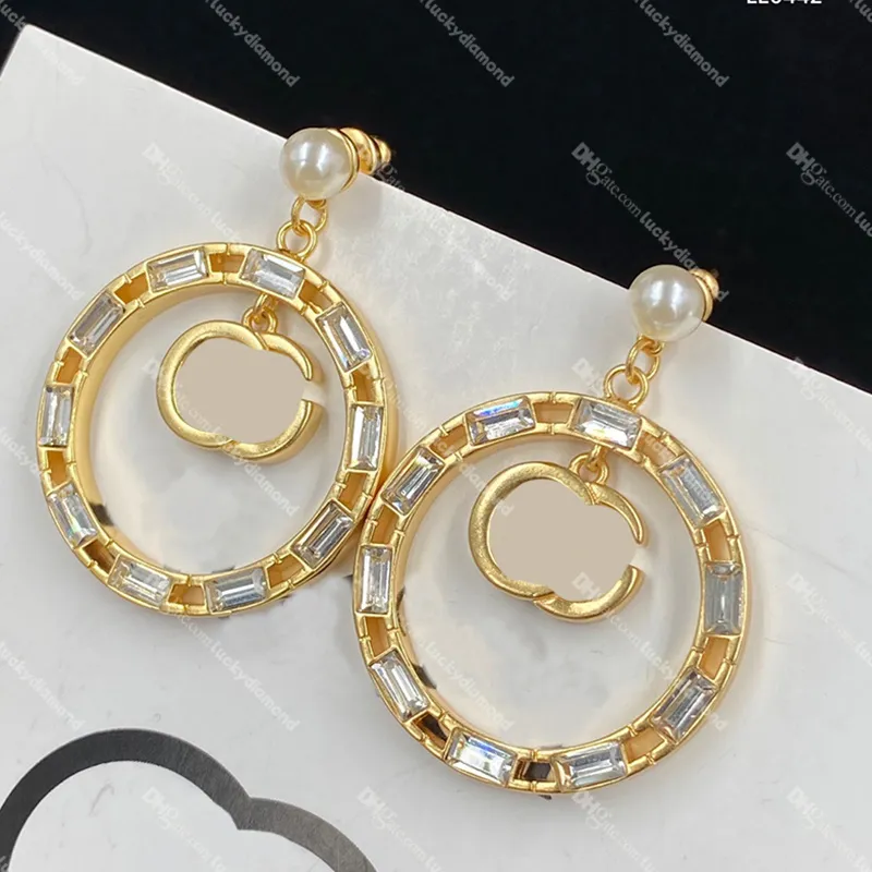 Circle Eartrop Women Double Letter Earring Diamond Party Ear Loop Ladies Night Club Hoop Stud Stud