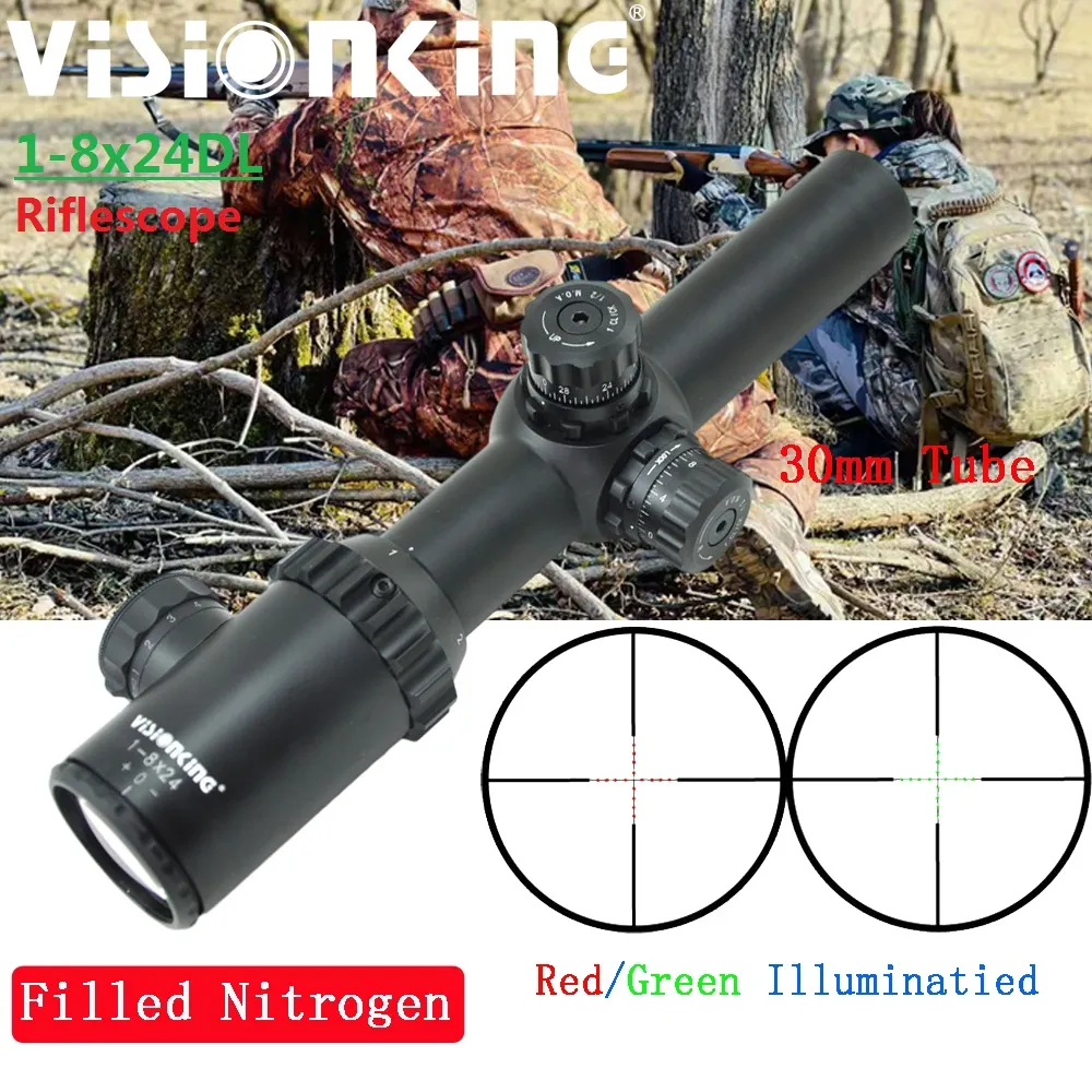 Visionking 1-8x24 Illuminatied Tactical Sight Locking Turret Mil Dot Riflescope Caccia Sniper Aim Telescope Filled Azoto