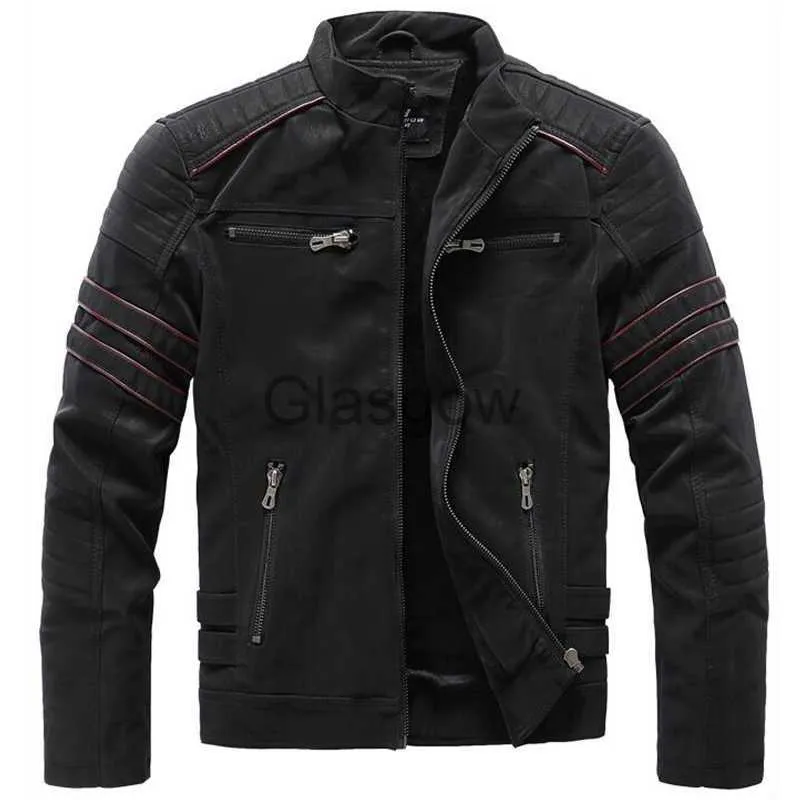 Motorradbekleidung Herbst Winter Lederjacken Herren Mode Stehkragen Biker Motorradjacke Herren Casual Reißverschluss Gewaschen Retro PU Ledermäntel x0803