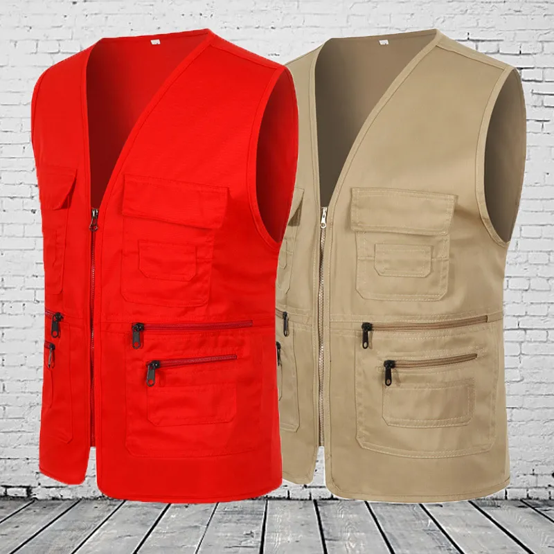 Waistcoat Vest Jacket Men Multi-Pocket Classic Male Sleeveless