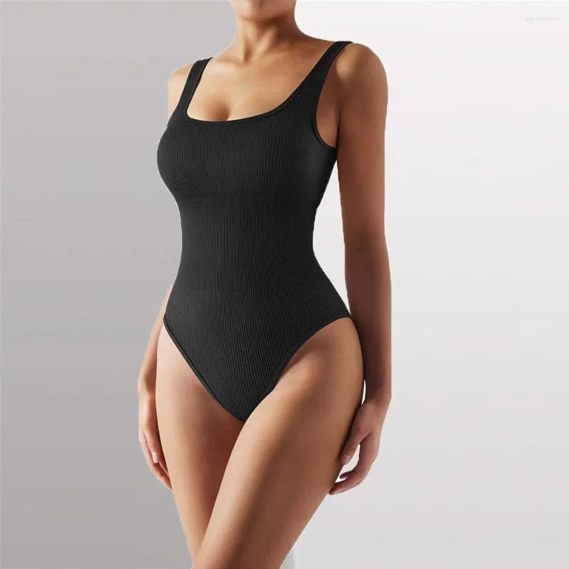 Active Sets Women Ribbed Sexy Bodysuit Square Neck Padded Tank Top  Compression One Piece Bodysuits Yoga Set For Fitness Seamless Jumpsuits  From 12,66 €