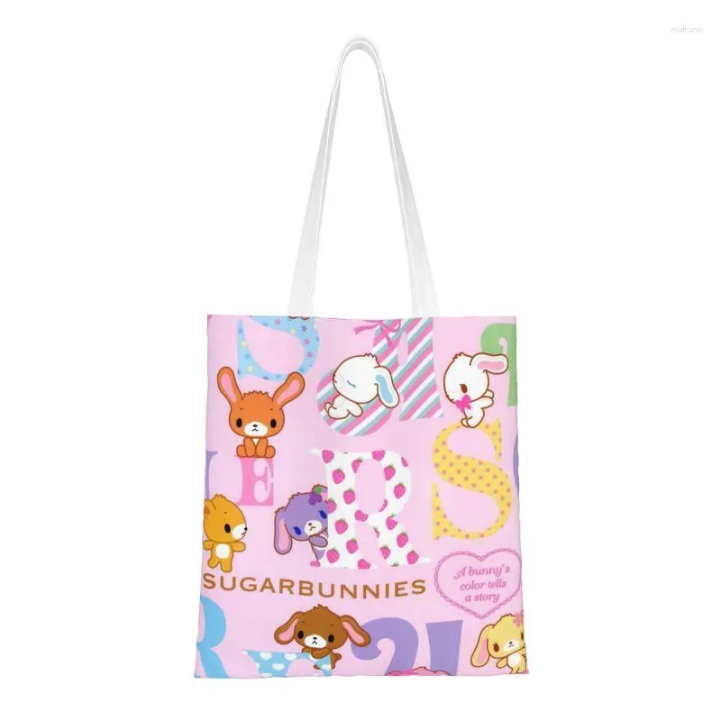 Sacs à provisions mignon imprimé japonais Animation Sugarbunnies fourre-tout réutilisable toile Shopper épaule sac à main