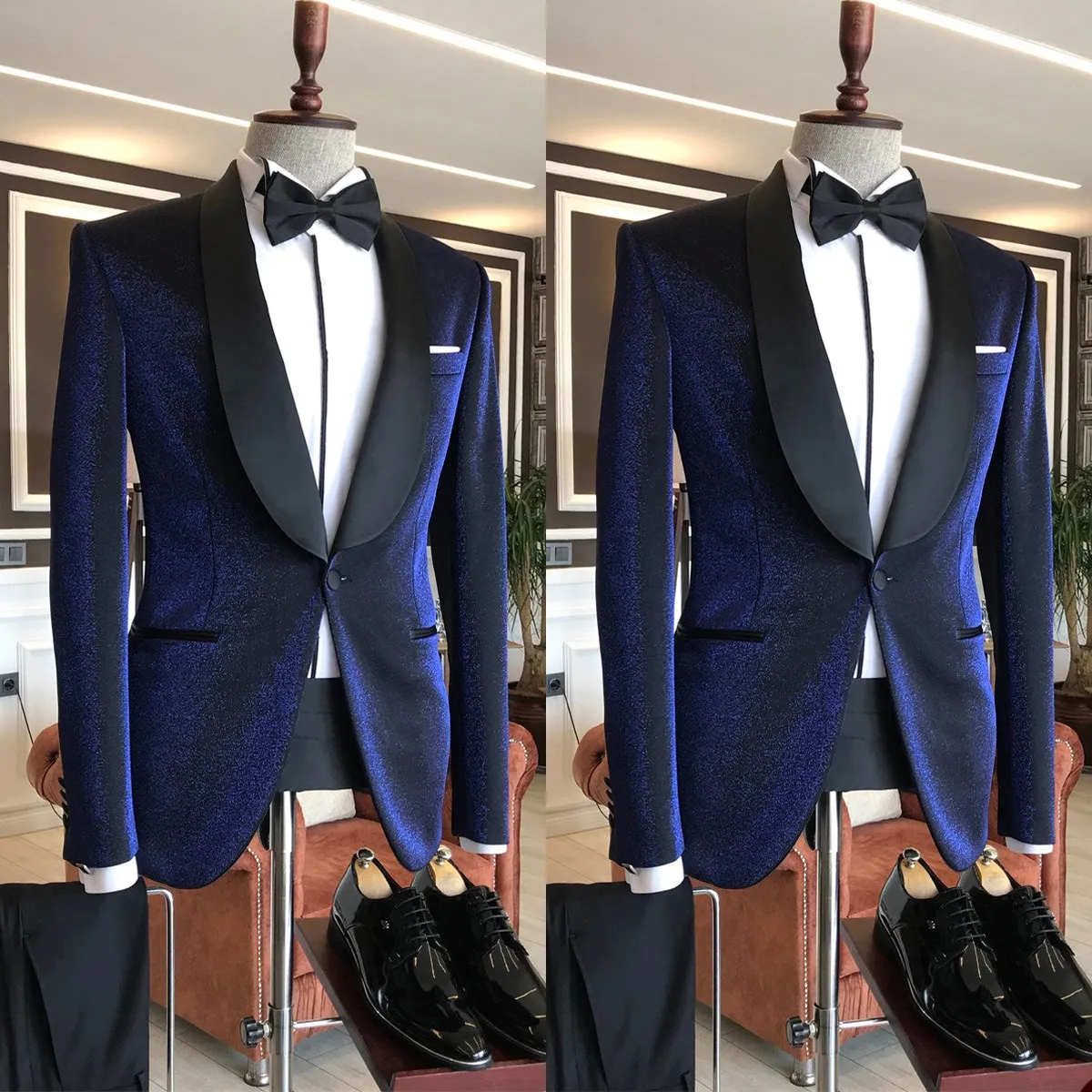 New Design Wedding Tuxedos For Groom Shawl Lapel Jacket 2 Pieces Coat & Pants Formal Suits Customize Prom Evening Party