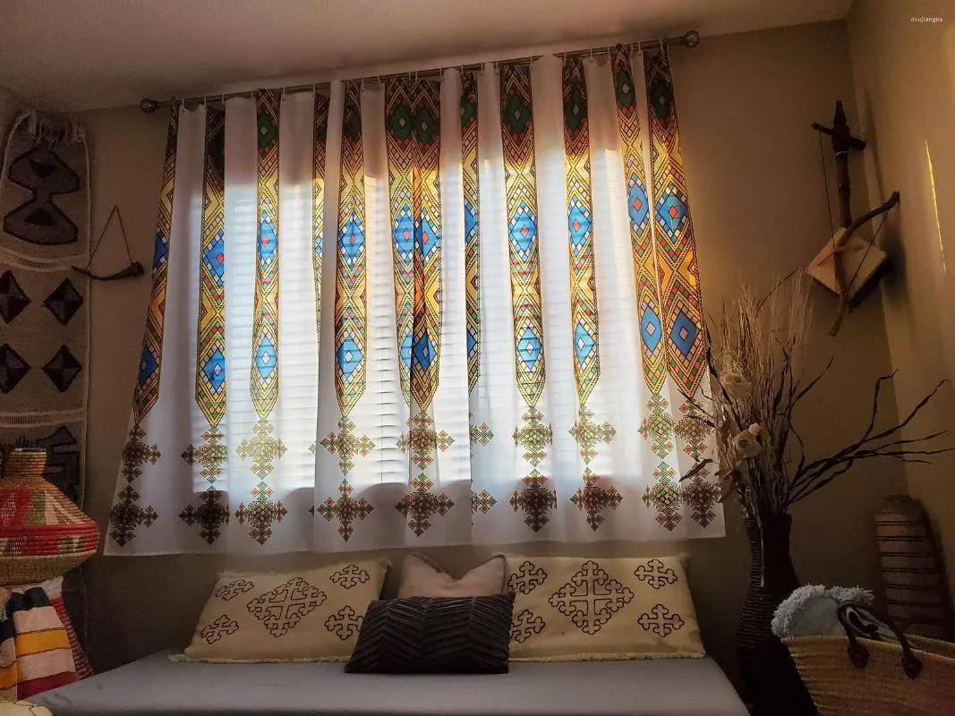 Curtain Ethiopian Traditional Design Saba And Telet Thin Window Curtains For Living Room Bedroom Decor 2 Pieces