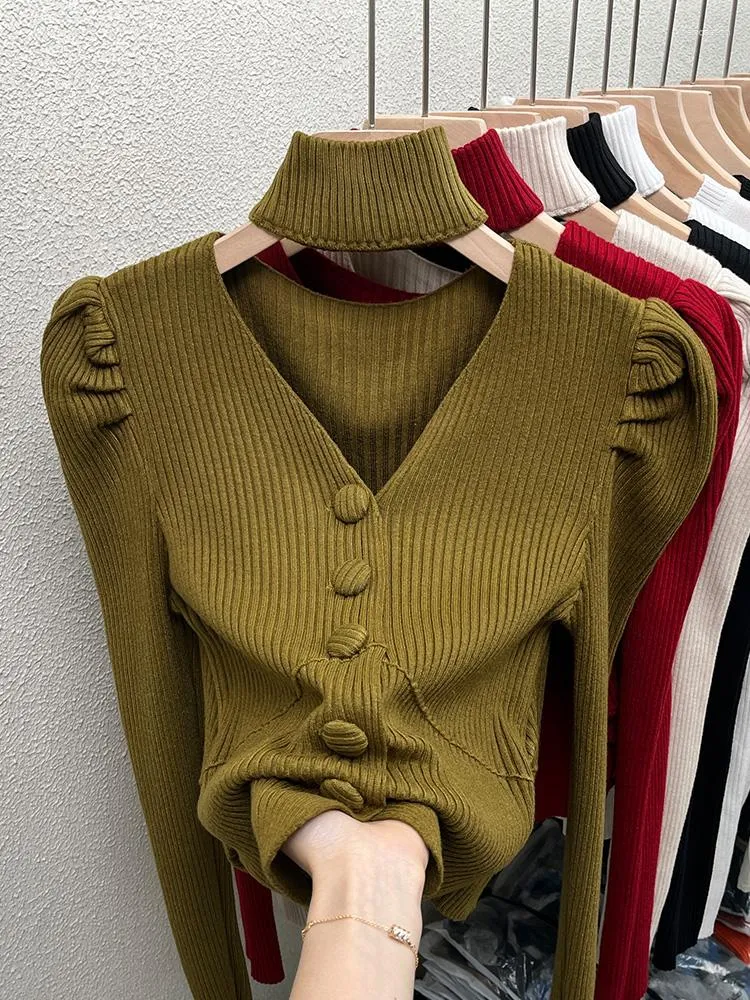 Womens Sweaters Red Sweater Knitted Inner Layering Shirt With