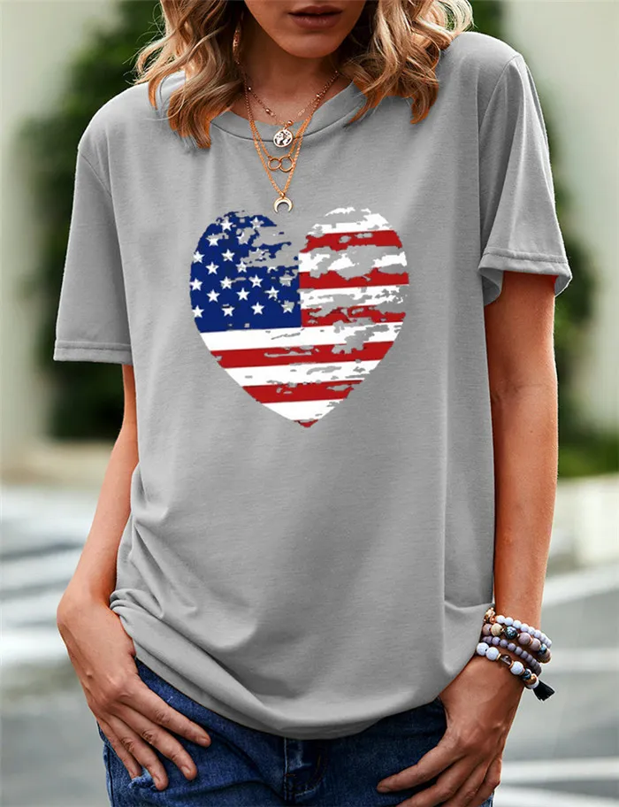 OC-Vinda P0010 Large Short Sleeve T-shirt Summer Women's National Flag Pattern Cartoon Heart Top Personalized Customization Pattern