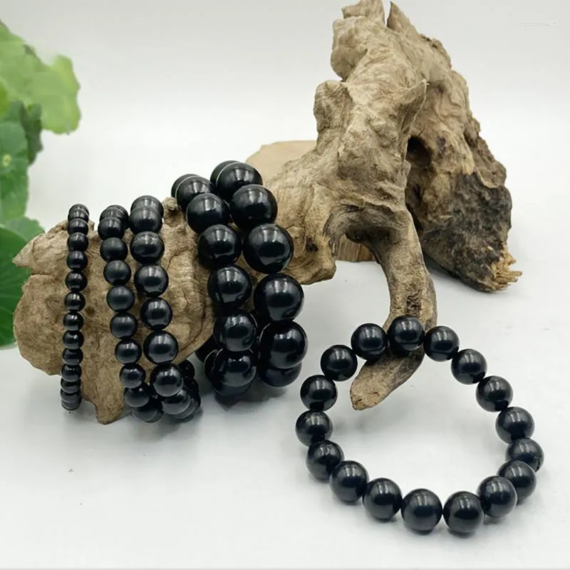 Bracelets à maillons pierres précieuses naturelles noir en gros véritable Bracelet Shunghite perles de Tourmaline de haute qualité pouvoir de guérison