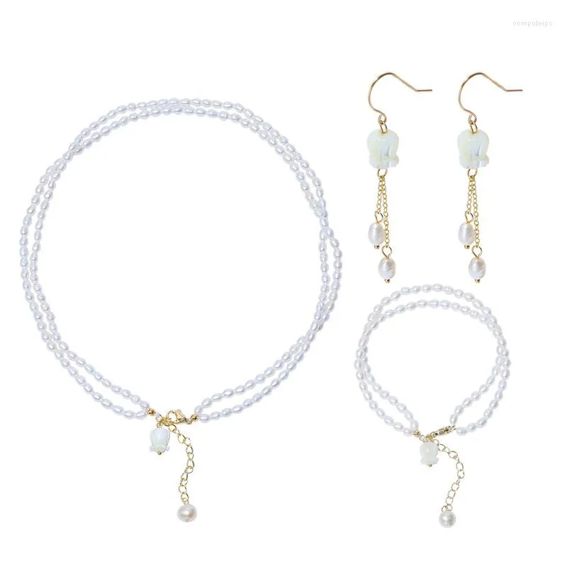 Collana Orecchini Set Ins Braccialetto Di Perle