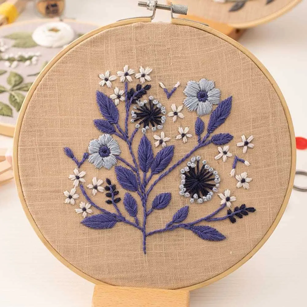 Chinese Style Products DIY Embroidery Flowers Printed Plant Stamped Cross Stitch Set for Beginner Needlework Hoop Handmade Sewing Art Craft