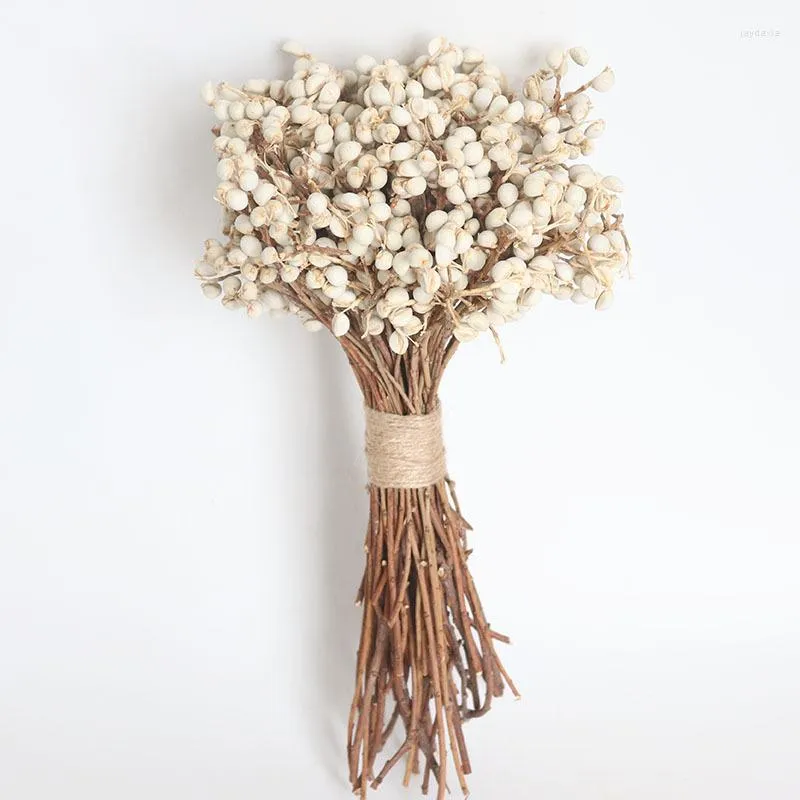 Fiori decorativi Circa 30 g / 10-25 cm Vero mini frutta Bouquet di fiori secchi naturali Piccoli frutti bianchi per la decorazione domestica Decorazioni nuziali