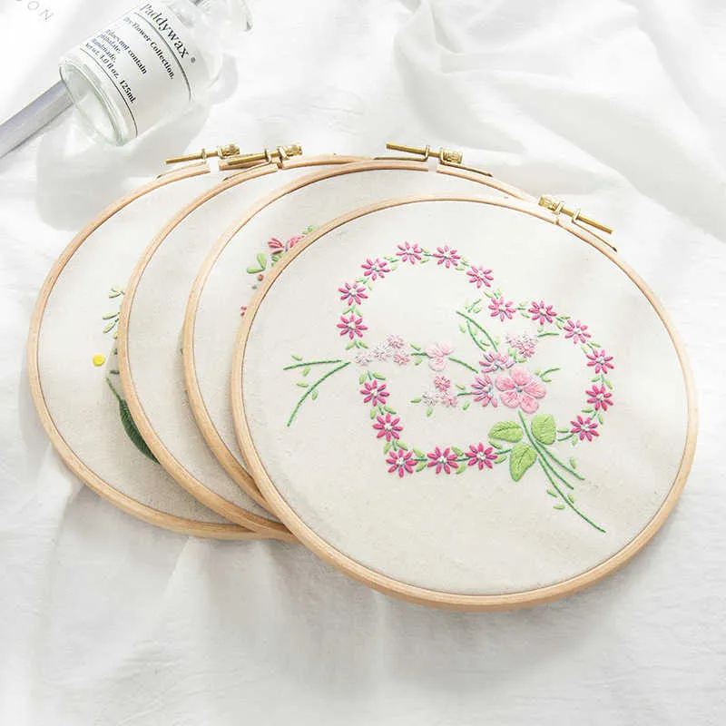 Kinesiska stilprodukter DIY -broderi Material Package Plant Heart Handcraft Brodery Kit för nybörjare Broderi Frame Bordado Sewing Set