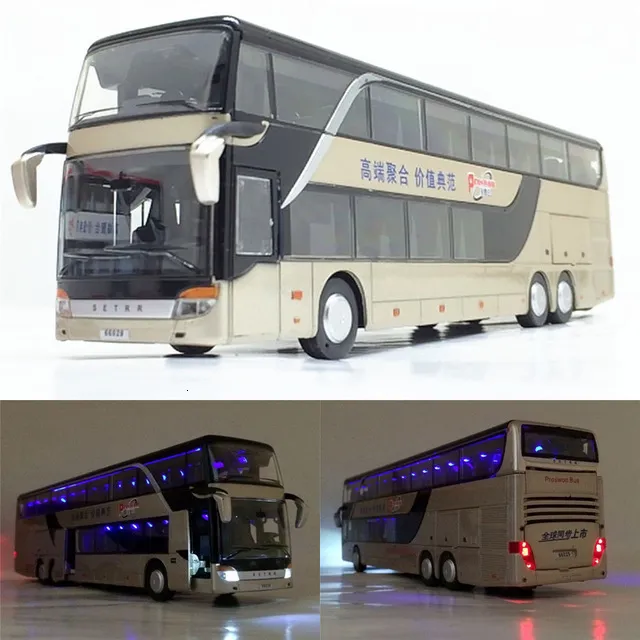 Diecast Model Car Sale High Quality 1 32 Eloy Pull Back Bus Model High Imitation Double Sightseeing Bus Flash Toy Vehicle 230802