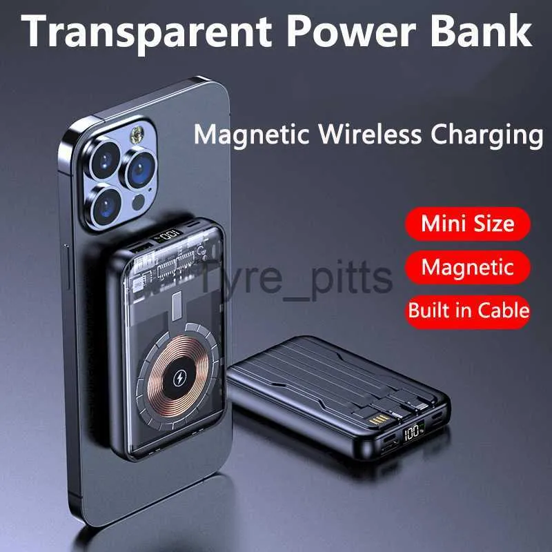 Caricabatterie wireless Caricabatterie wireless Qi magnetico da 20000 mAh Banca di alimentazione trasparente per iPhone 14 13 Serie 12 Mini Powerbank per Samsung Huawei Xiaomi x0803