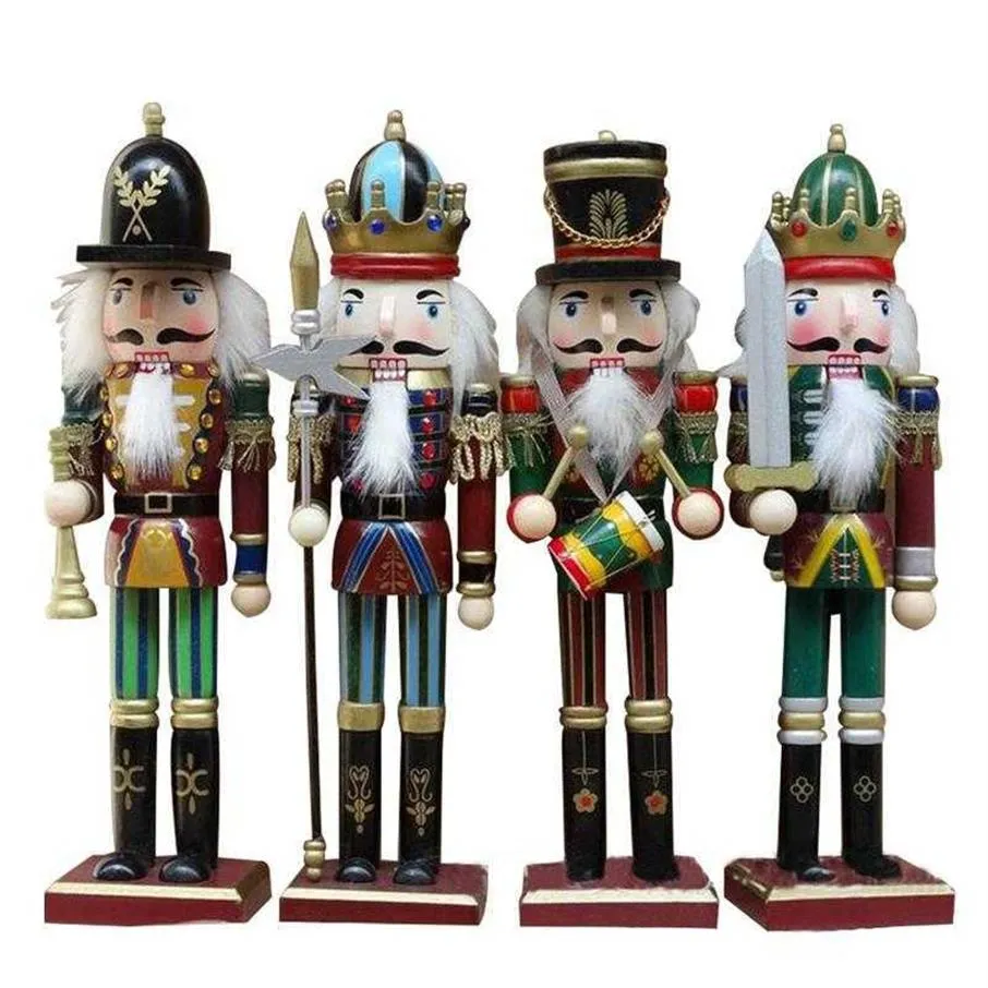 4-teiliges Set, 30 cm, Nussknacker-Marionette, Soldatenform, klassische Handmalerei, für Zuhause, Büro, Einkaufszentrum, Fensterdekoration, Weihnachtsgeschenk, Kinderspielzeug, H0924222x