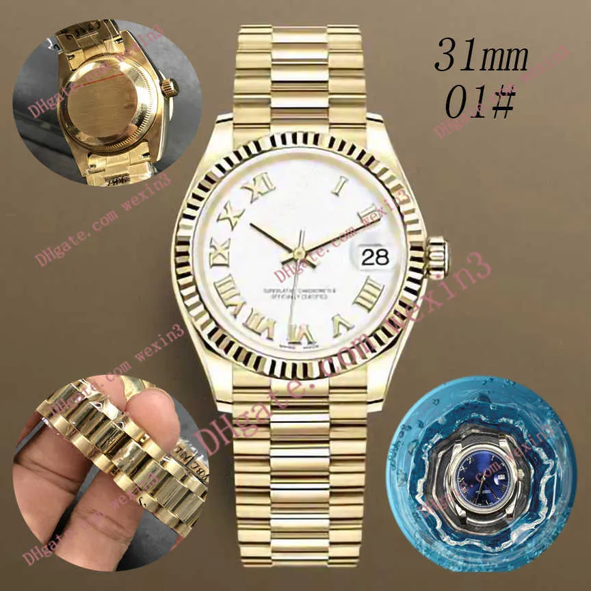 Luxury Flat Roman edge chain 31mm 2813 gold automatic steel swim waterproof watch