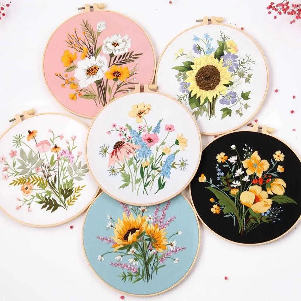 Chinese Style Products NEW Diy Flower Pattern Embroidery With Embroidered Hoop Handmade Cross Stitch Kits For Craft Lover