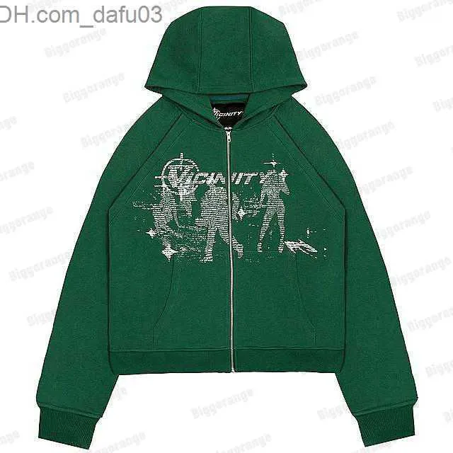 Men's Hoodies Sweatshirts Harajuku Y2K Hip Hop Hoodie Men's New Super Sweater Women's Anime Print Long Sleeve Loose Green Zipper Jacket Z230803