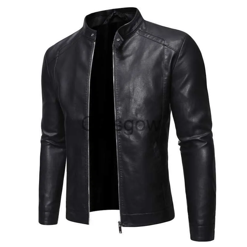 Motorcykelkläder 2022 Autumn Fashion Trend Coat New Slim Stand Collar Motorcykel läderjacka Män pu stilig topp m5xl män jacka x0803