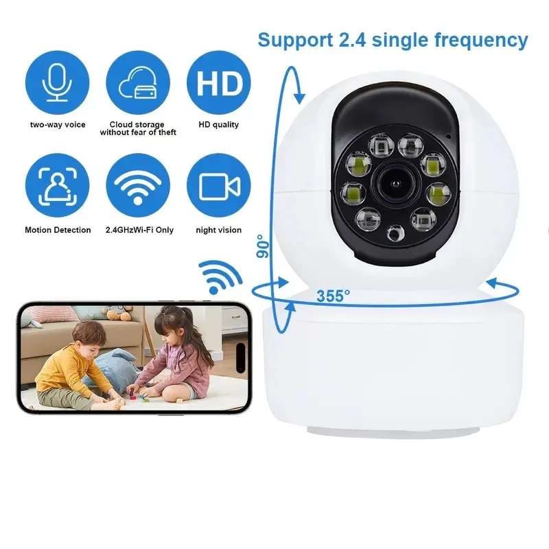 1PC HD 1080P BEZPŁOGU BEZPIECZEŃSTWO WIFI Głowa Nocna Nocna Funkcja Nocna, AI Intelligent Body Motion Control, 2.4GA Dostawa raportów, nagrywanie wideo