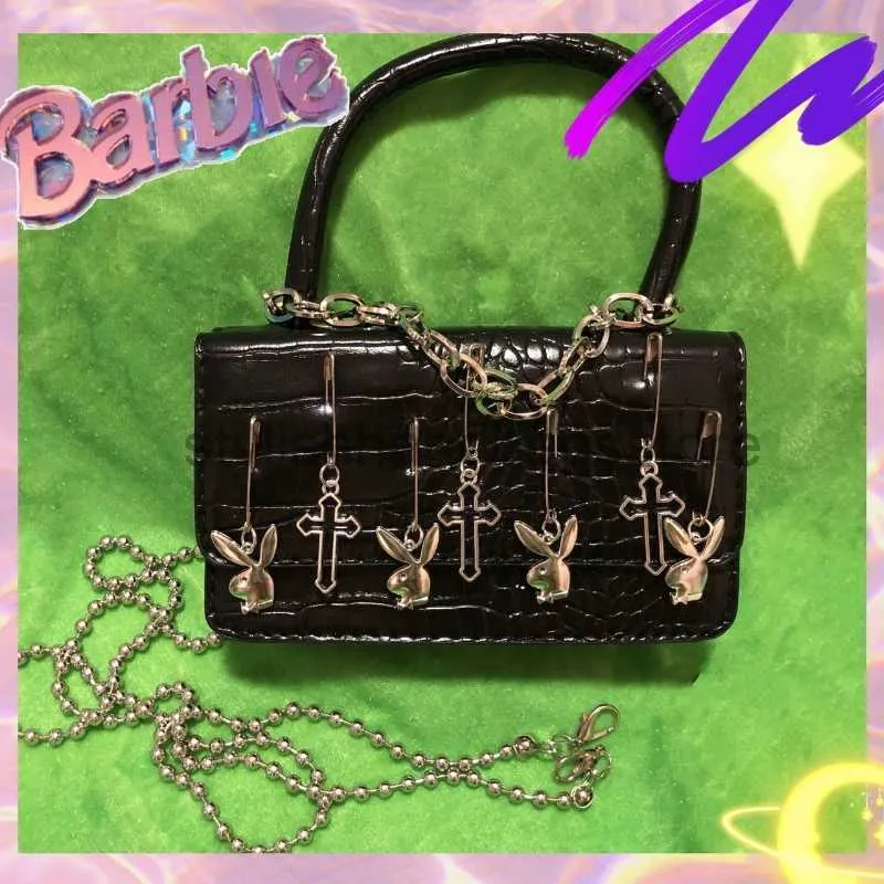 Borse a tracolla Harajuku Gothic Borsa a tracolla da donna Metal Punk Y2k Piccola borsa a tracolla quadrata da bambina Borsa a tracolla da donna alla modahandbagsstore