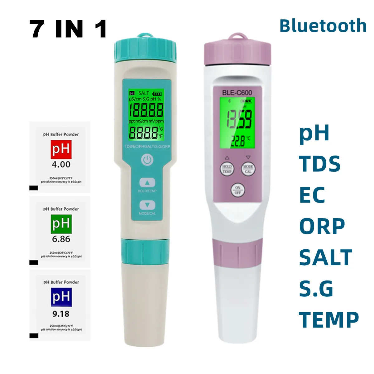 PH Mètres Blue Tooth Numérique 7 En 1 PH Mètre PH/TDS/EC/ORP