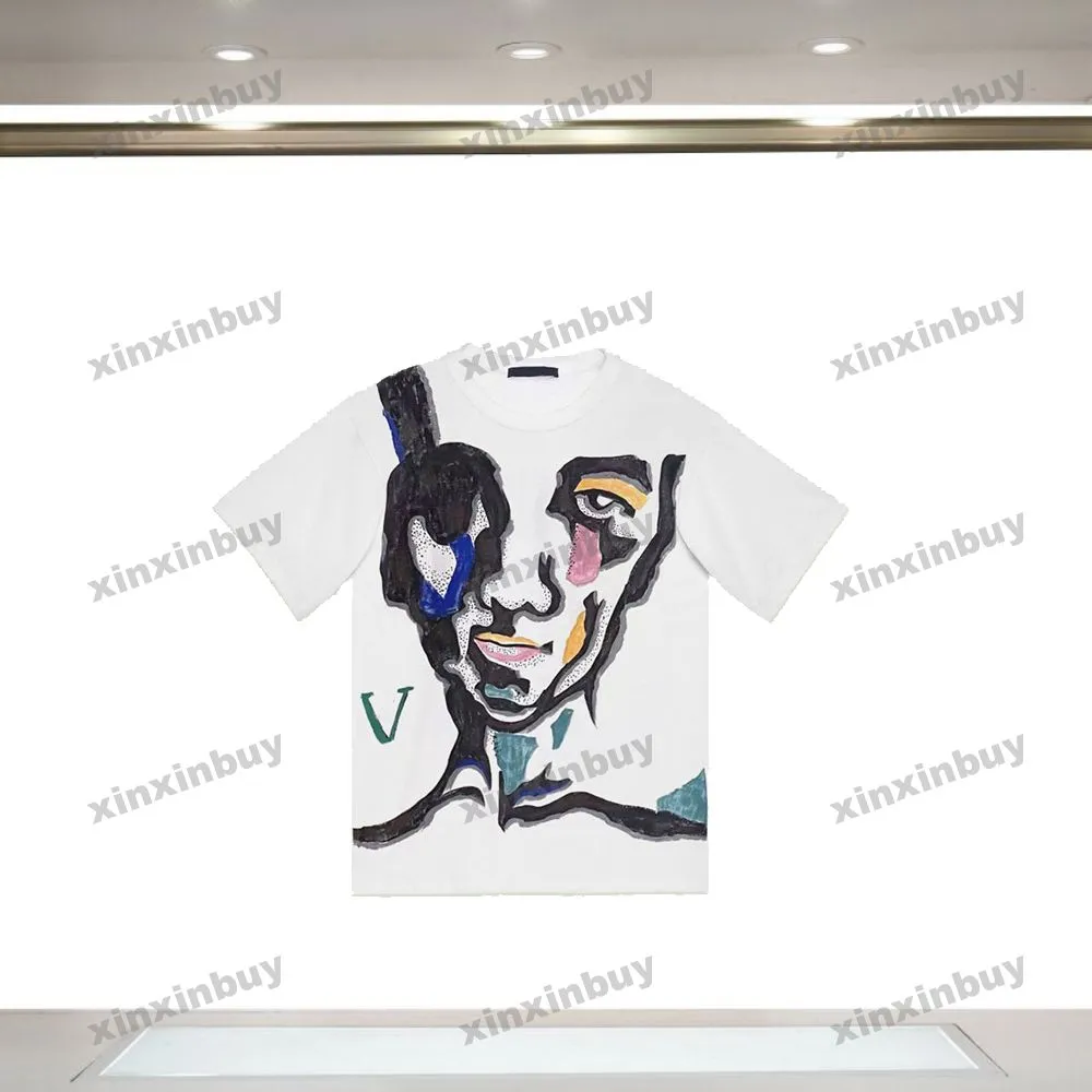 xinxinbuy erkekler tasarımcı tee tişört 23ss paris grafiti yüz baskı kısa kollu pamuk kadın beyaz mavi yeşil xs-2xl