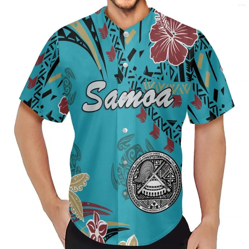 Herrpolos avslappnad outfit samoa tatuering tryck män t skjortor sommar sport baseball korta ärmar skjorta andas andas