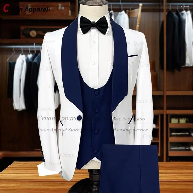 Garnitury męskie moda biała granatowa garnitur męskie set Slim Fit Man Groom Wedding Tuxedo Class