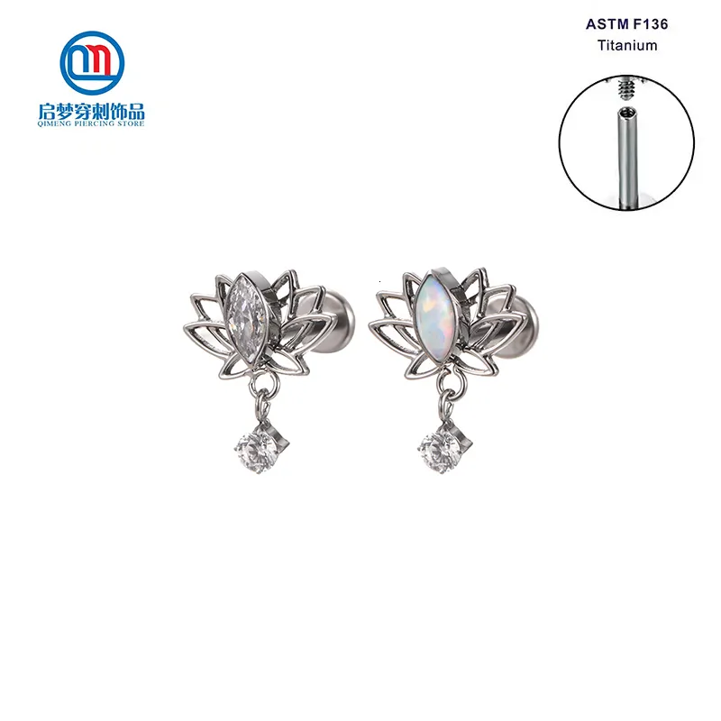 Labret Lip Piercing Jewelry ASTM 36 Internal Thread Lotus Dangling Earrings Cartilage Helix Tragus Body 230802