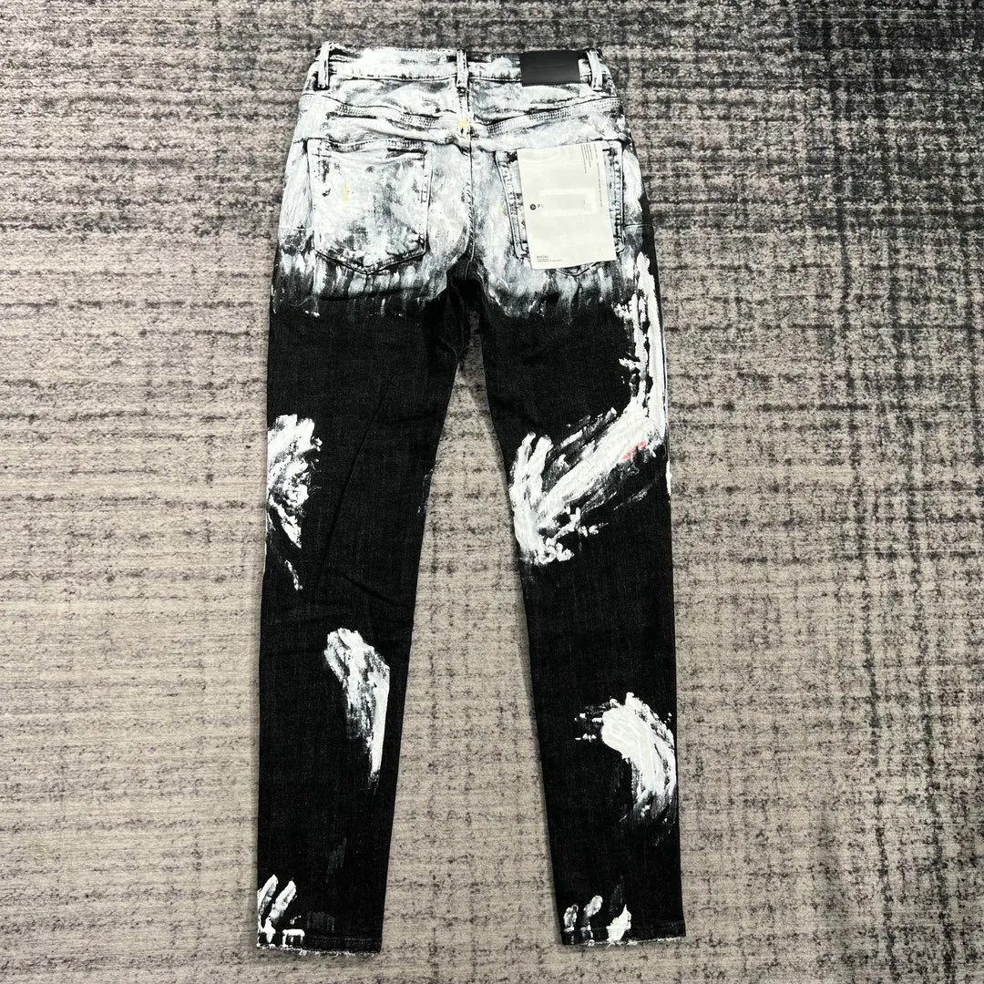 Splash-bläck jeans designer för män kvinnor byxor lila märke jeans höst hål 2023 ny stil broderi självodling mer än 2 stycken är billigare