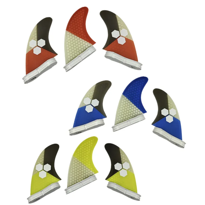 Kayak Accessories Sell Double Tabs 2 Fin Three color stitching surfboard fins Honeycomb fiberglass surf fins Tri-fin set size M/L Good Quality 230802