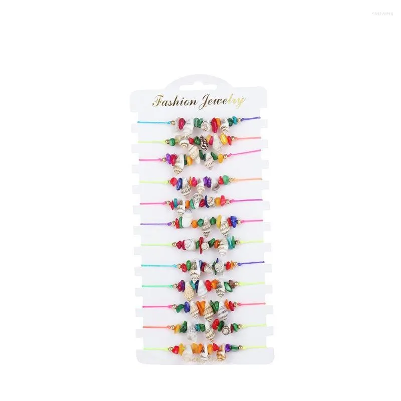 Lien Bracelets 12 Pcs Conque Shell Bracelet Cheville Ensemble Charme Coloré Pierre D'été Plage Réglable Boho Tresse Corde Bijoux Pour Femmes Fille