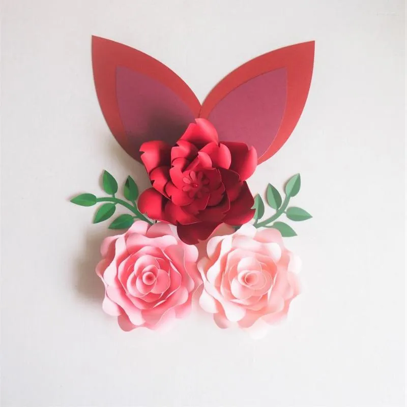 Decorative Flowers DIY Large Paper Artificial Rose Fleurs Backdrops 3pcs 2 Leave Ears For Wedding Decorations Nursery Video Tutorial