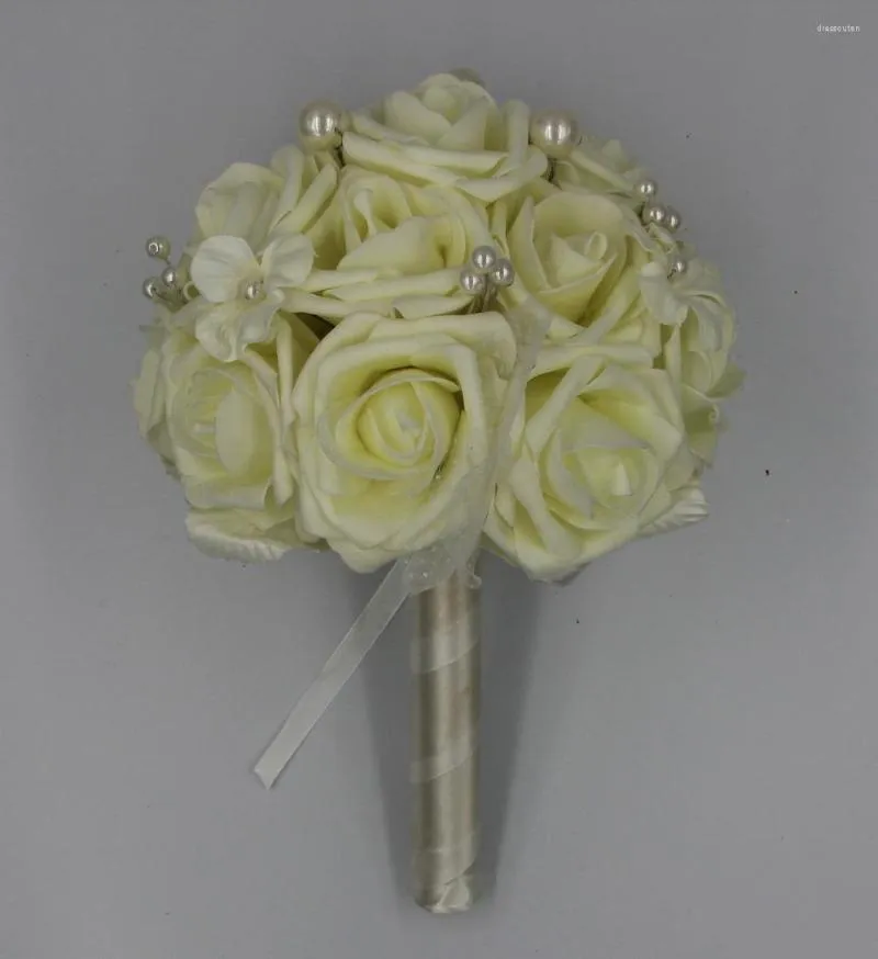 Flores decorativas artificiales 9 pulgadas ramo de rosas de espuma con perlas blanco rosa flor de dama de honor boda nupcial