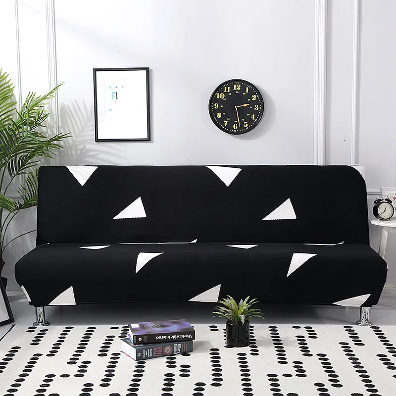 椅子は、リビングルームのプリントのための黒い幾何学的折り畳みソファベッドカバーカバースパンデックスストレッチデュブルシートスリップカバー230802