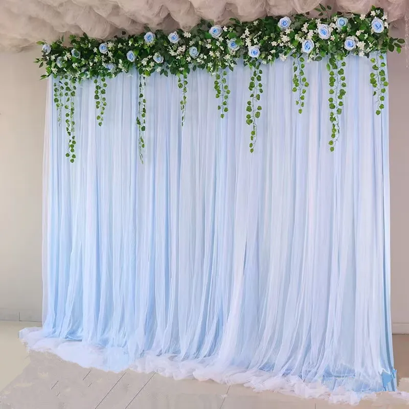 3X6 M Elegatn Matrimonio Sfondo Decorazione Velo Bianco Doppio Strato Tenda di Filato Con Fiore Artificiale Per Il Compleanno Festa di San Valentino FAI DA TE