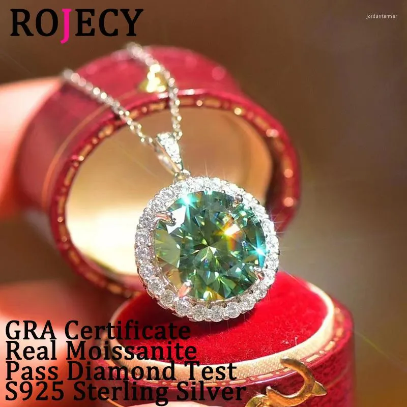 Pendentifs ROJECY 10 Real Greeen Moissanite Pendentif Collier Big Lab Diamond Green Gemstone S925 Bijoux en argent pur avec certificat