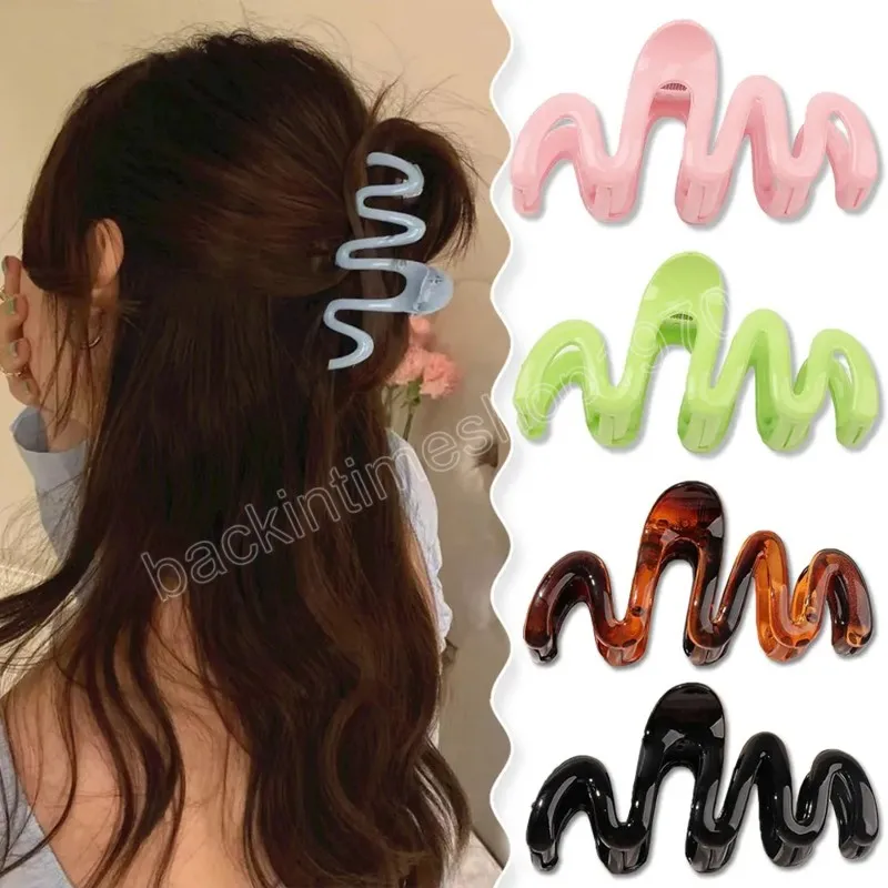New Solid Color Jelly Wave Hair Claw Hairpin Korean Elegant Geometric Acrylic Grip Clip Women Ponytail Headwear Accessories