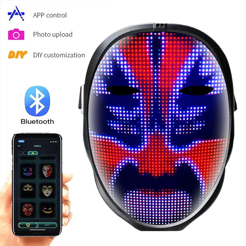 Parti Maskeleri LED Işıklı Maske Cadılar Bayramı Uygulaması Programlanabilir Fullcolor Bluetooth Masquerade DJ Cosplay Cool 230802